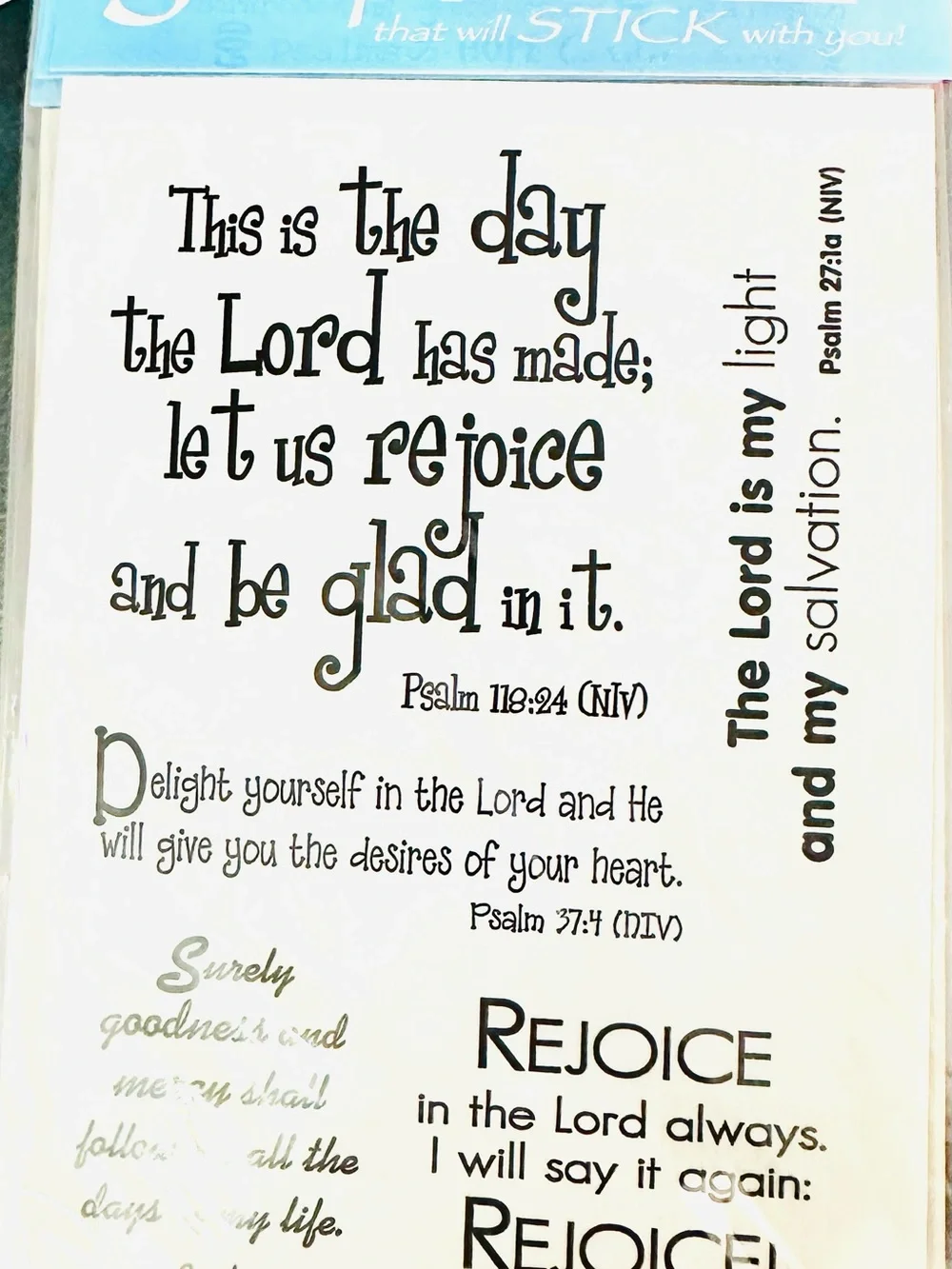 Inspirational Psalm Wall Decal - Rejoice in the Lord - White Text